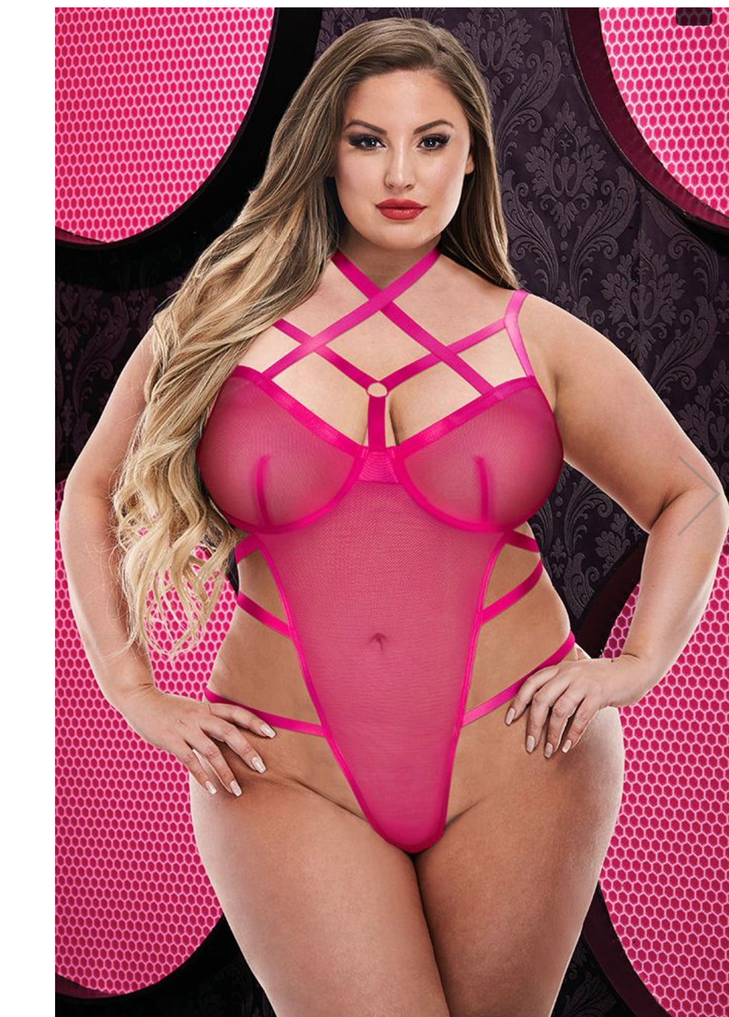 Sexy Hot Pink Strappy Caged Teddy