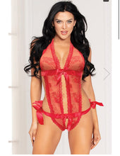 Load image into Gallery viewer, Hell&#39;s Ribbon Red Halter Teddy

