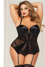 Load image into Gallery viewer, Classic Black Geo Lace Bustier and Thong
