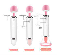Load image into Gallery viewer, Wand with Nipple Sucking Vibrator Clitoral Stimulator Sex Licking Tongue Vibrating Sucker
