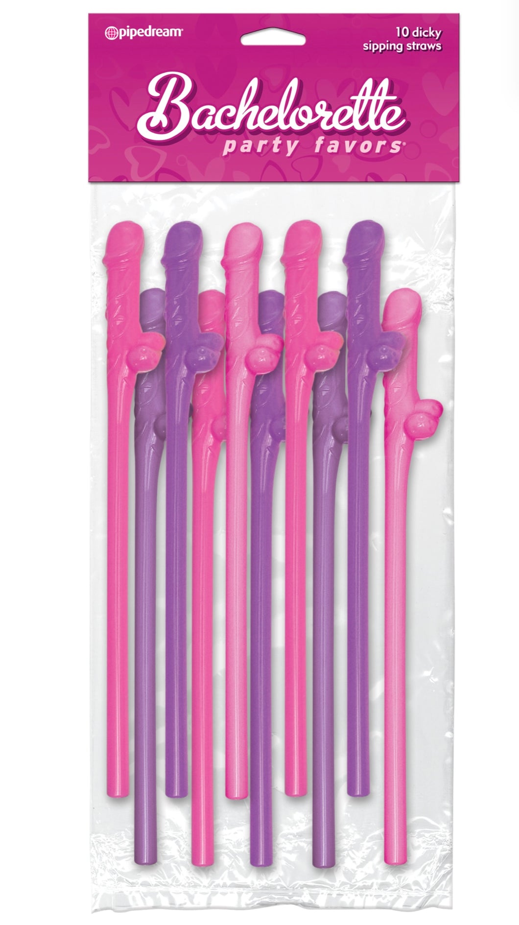 Bachelorette Party Favors 10 Dicky Sipping Straws - Pink & Purple